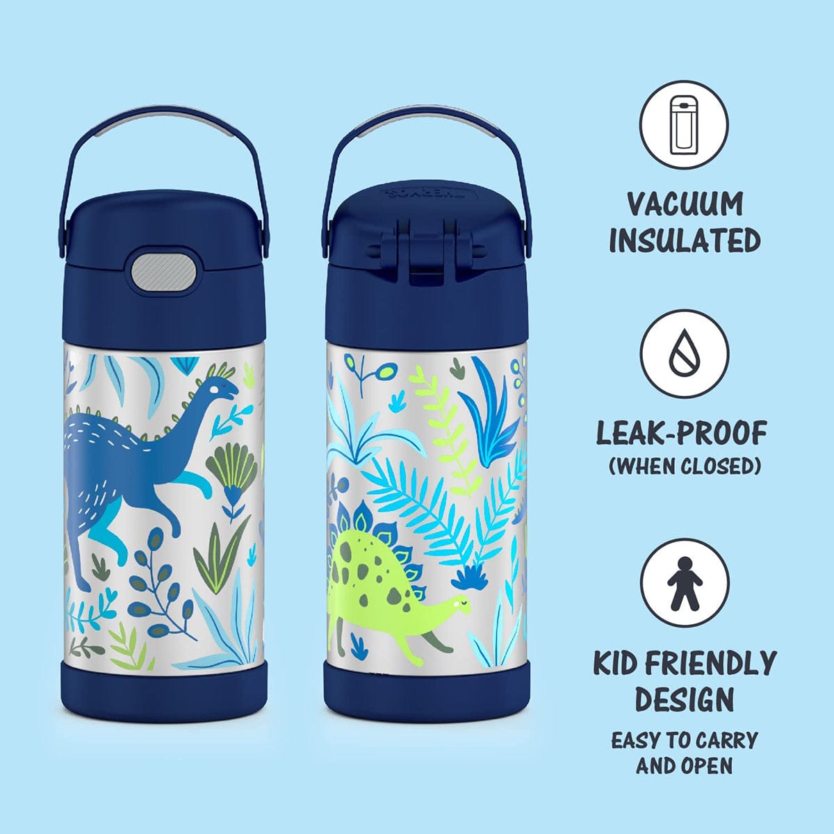 Thermos FUNtainer Vacuum Insulated Stainless Steel Straw Water Bottle, 12oz - Dinosaur Kingdom - F4102DK6