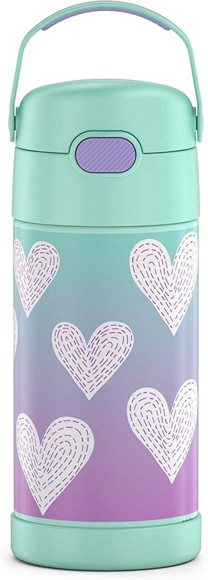 Thermos FUNtainer Vacuum Insulated Stainless Steel Straw Water Bottle, 12oz - Purple Hearts - F4102PH6