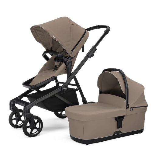 Thule beige stroller with seat and separate bassinet attachment