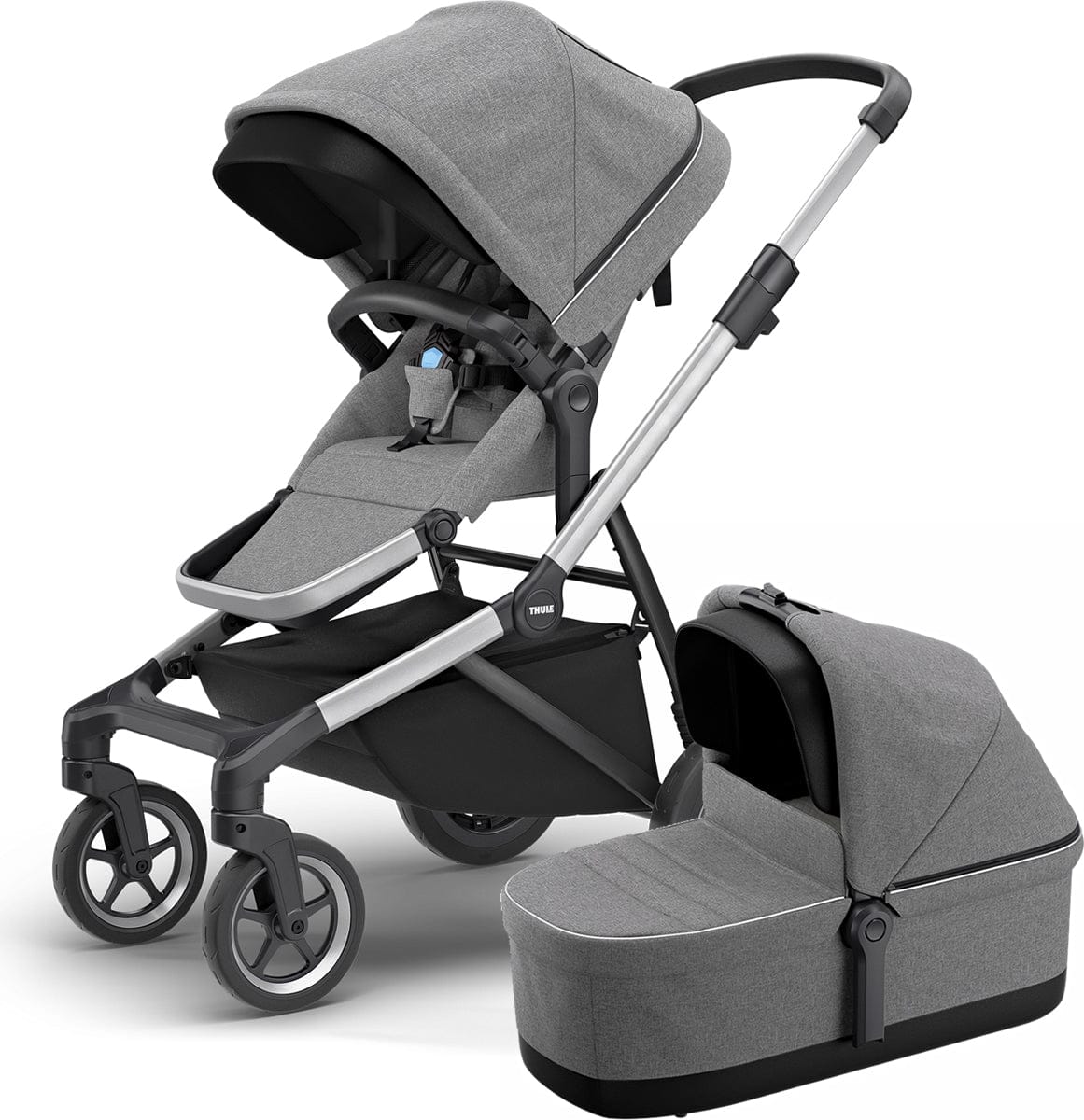 Thule Sleek Single-to-Double Stroller & Bassinet - Grey Melange - 11000001-11000100
