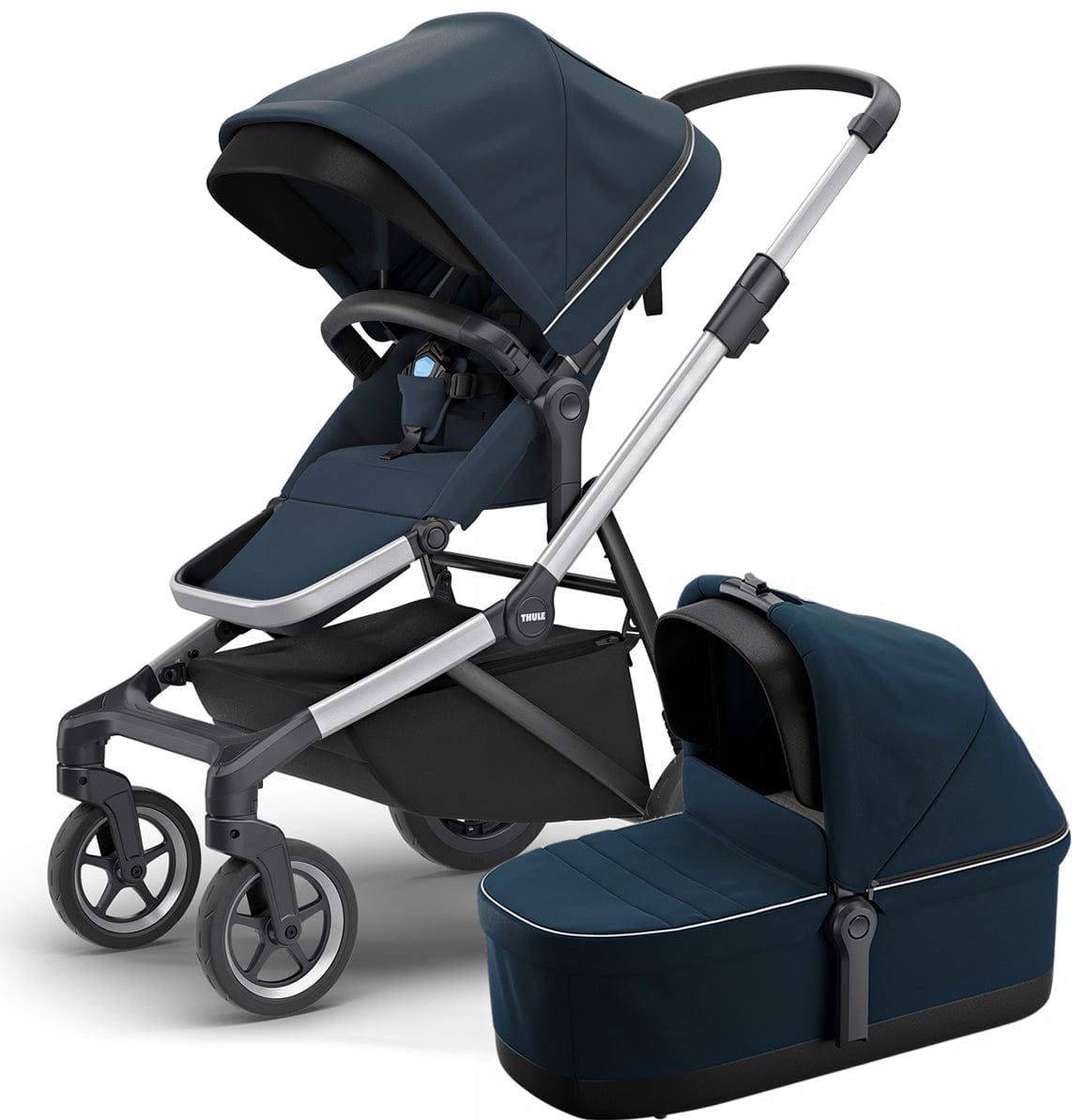 Thule Sleek Single-to-Double Stroller & Bassinet - Navy Blue - 11000005-11000104