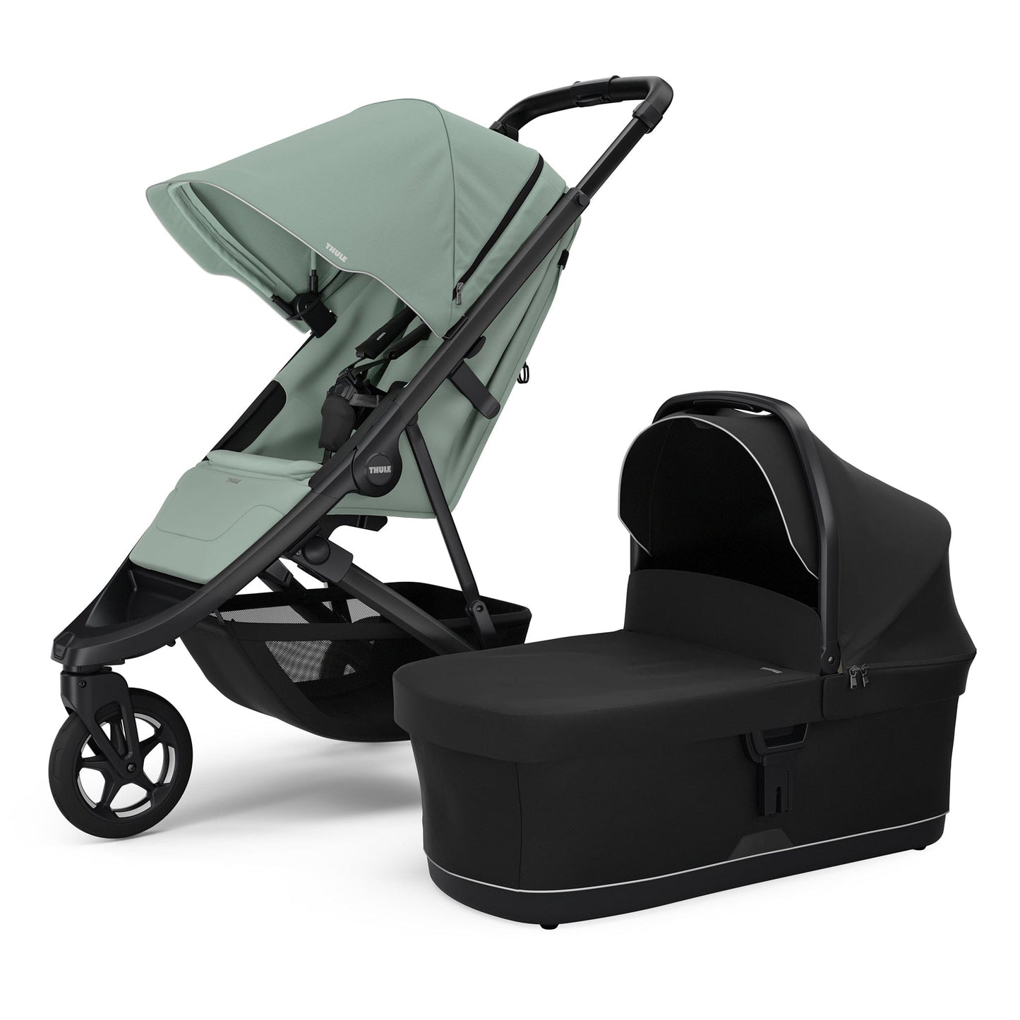 Thule Spring 2 Compact All-Terrain Stroller + Bassinet Bundle - Mist Green / Black - 11300255-20110754