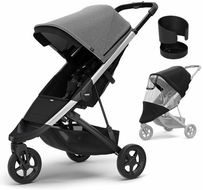 Thule Spring Stroller + Essentials Bundle - Aluminum/Grey Melange - 11300207-CUP-RC