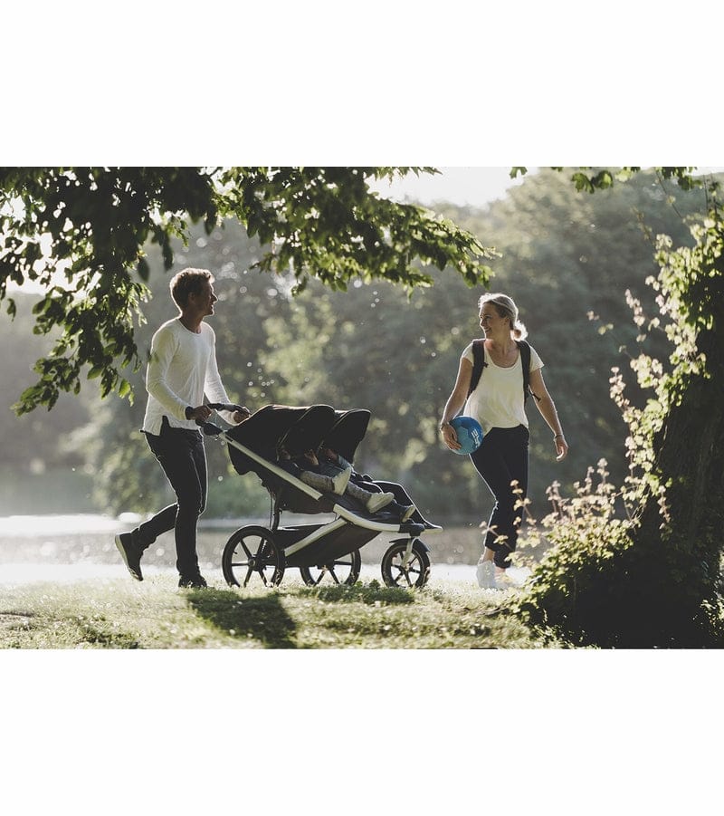 Thule Urban Glide 2 Double Jogger Stroller + Water Bottle Cage Bundle - Jet Black - T-UG2-D-JB-B1