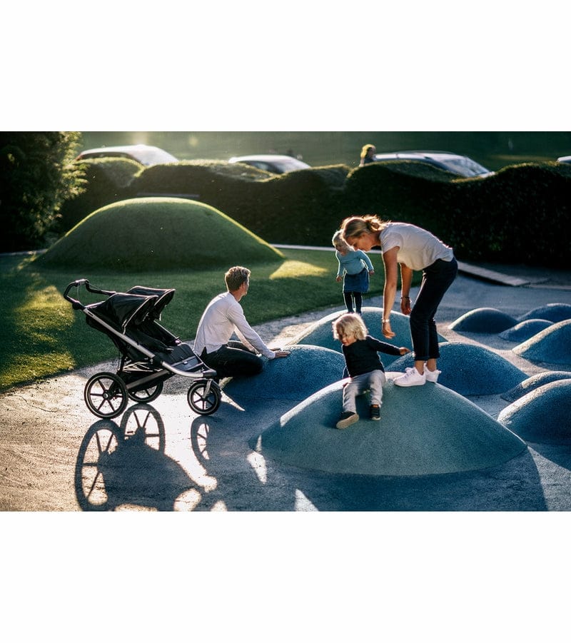 Thule Urban Glide 2 Double Jogger Stroller + Water Bottle Cage Bundle - Jet Black - T-UG2-D-JB-B1
