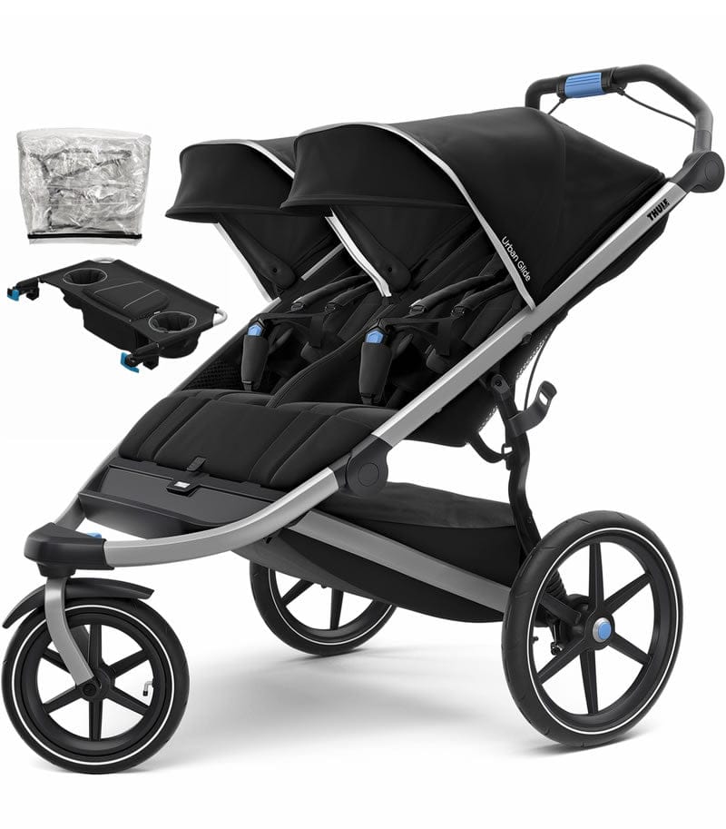 Thule Urban Glide 2 Double Jogging Stroller + Accessory Set - Black - URBGL2DBLBLK-BUNDLE