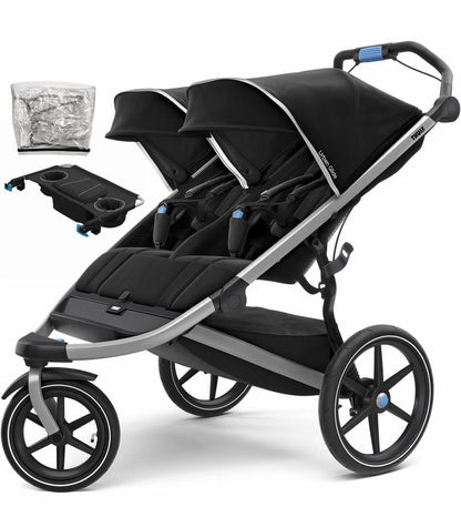 Thule Urban Glide 2 Double Jogging Stroller + Accessory Set - Black - URBGL2DBLBLK-BUNDLE