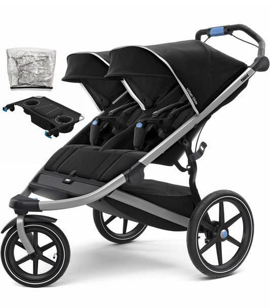 Thule Urban Glide 2 Double Jogging Stroller + Accessory Set - Black - URBGL2DBLBLK-BUNDLE