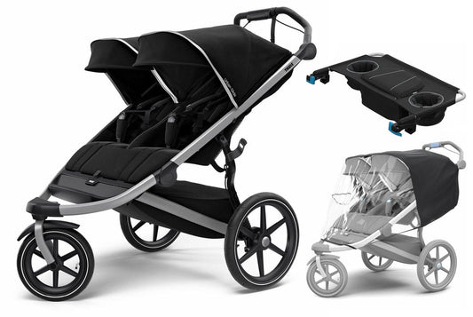 Thule Urban Glide 2 Double Jogging Stroller + Essentials Bundle - Jet Black