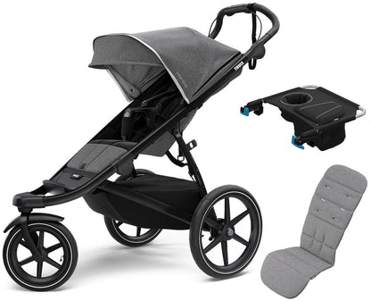 Thule Urban Glide 2 Single Jogging Stroller + Seat Liner + Organizer Sport Bundle - Grey Melange