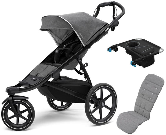 Thule Urban Glide 2 Single Jogging Stroller + Seat Liner + Organizer Sport Bundle - Grey Melange