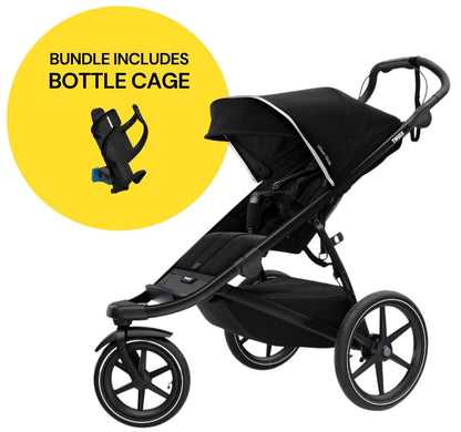 Thule Urban Glide 2 Single Jogging Stroller + Water Bottle Cage Bundle - Black - T-UG2-S-B-B1