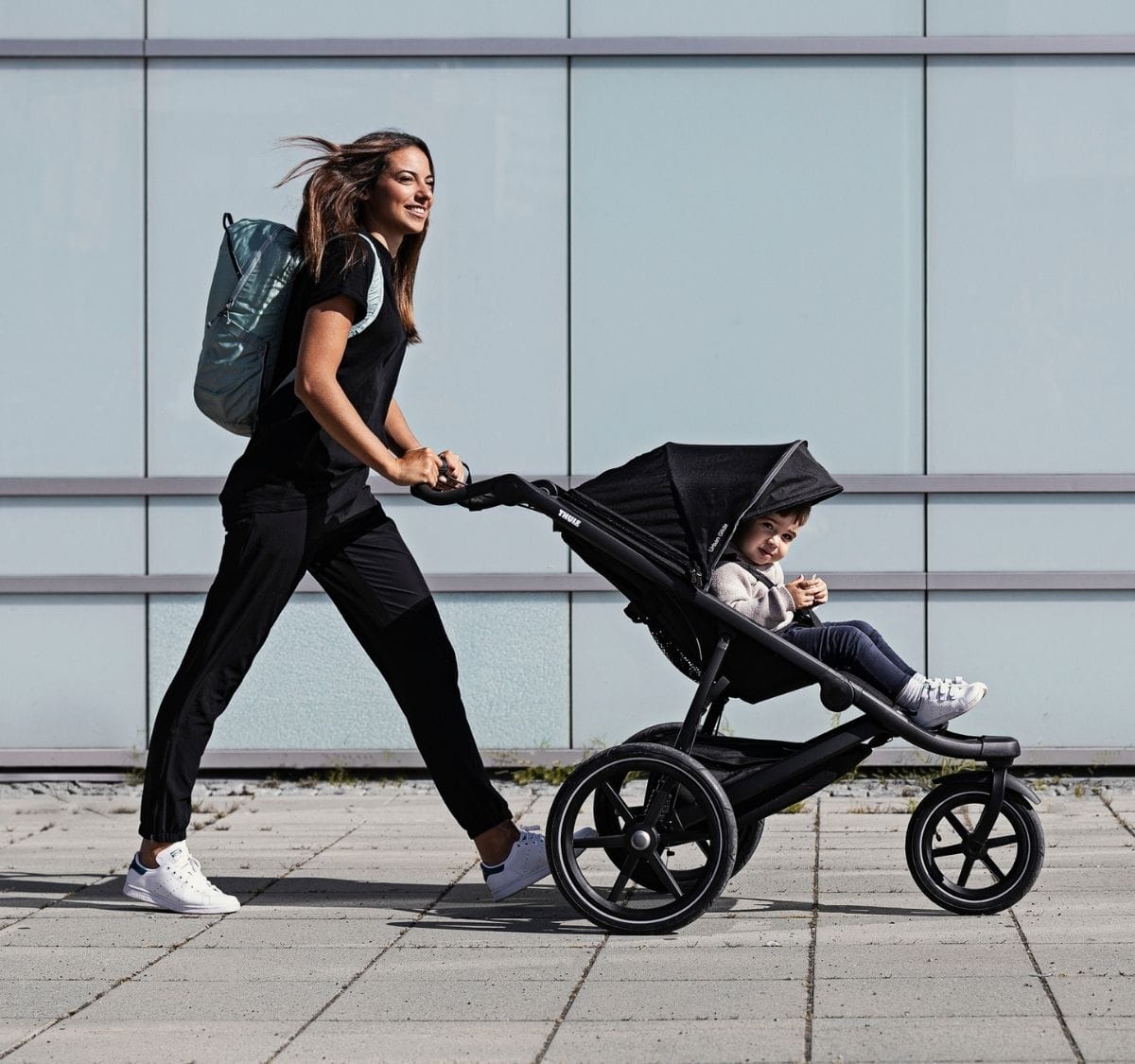 Thule Urban Glide 2 Single Jogging Stroller + Water Bottle Cage Bundle - Black - T-UG2-S-B-B1