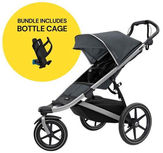 Thule Urban Glide 2 Single Jogging Stroller + Water Bottle Cage Bundle - Dark Shadow - T-UG2-S-DS-B1