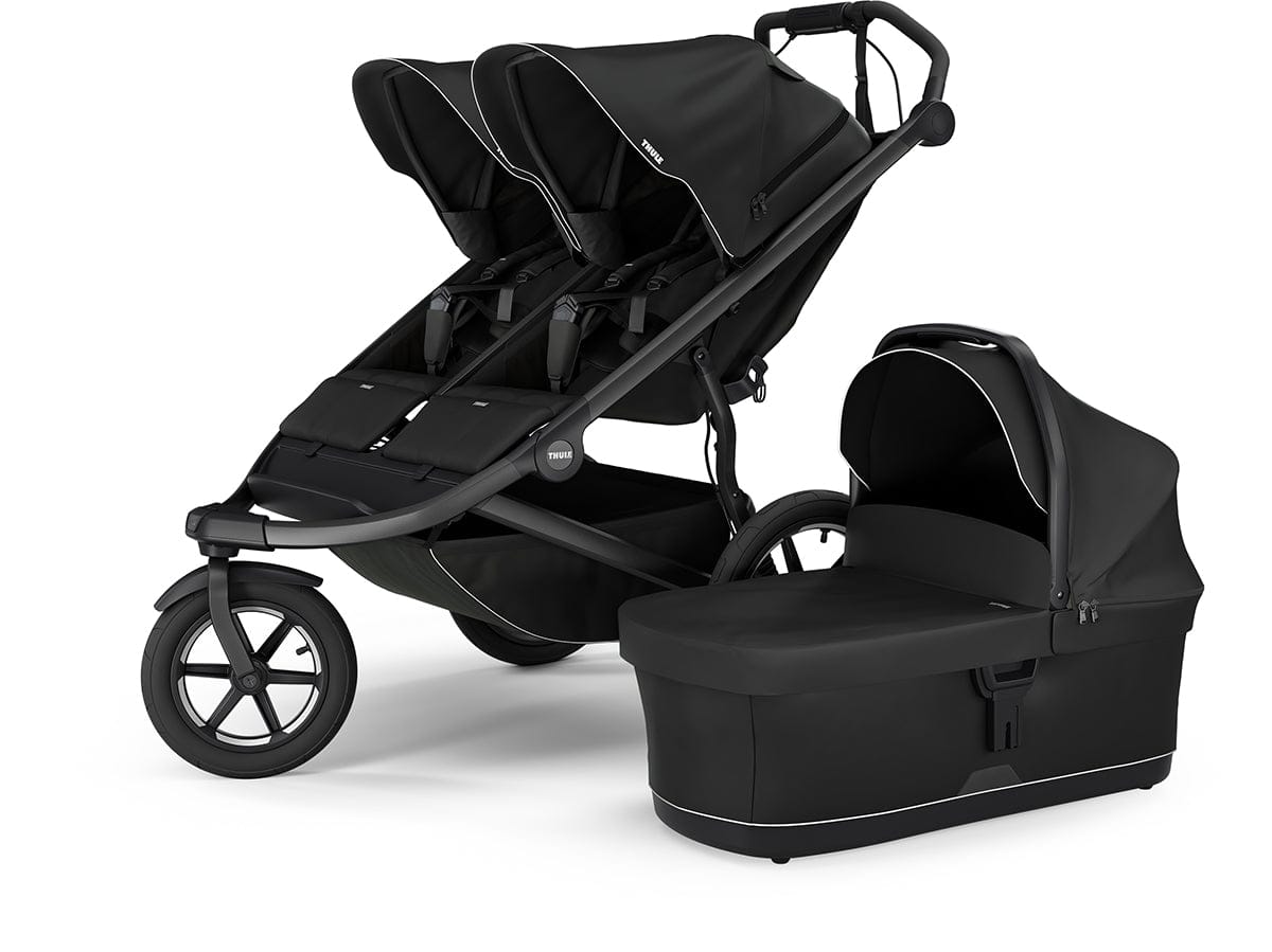 Thule Urban Glide 3 Double Jogging Stroller with NON-Magnetic Buckle+ Bassinet Bundle - Black - 10101978-20110754