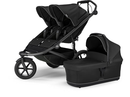 Thule Urban Glide 3 Double Jogging Stroller with NON-Magnetic Buckle+ Bassinet Bundle - Black - 10101978-20110754