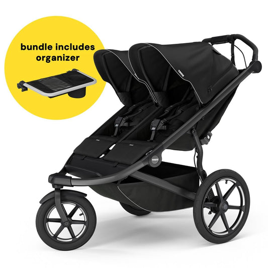 Thule Urban Glide 3 Double Jogging Stroller with NON-Magnetic Buckle + Organizer Bundle - Black - 10101978-20201520