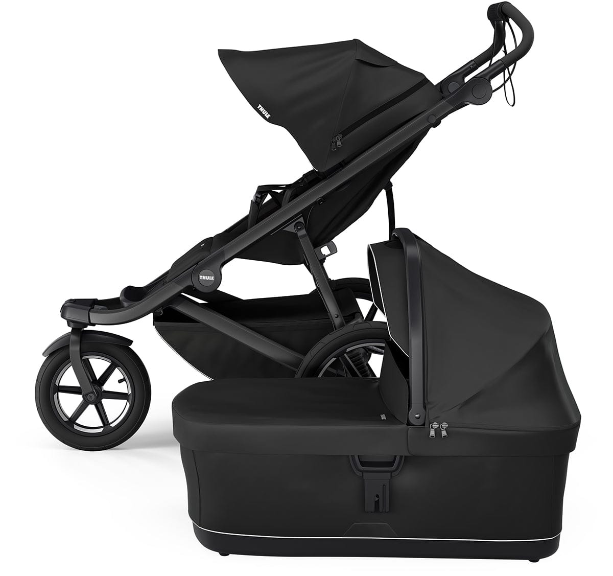 Thule Urban Glide 3 Single Jogging Stroller with NON-Magnetic Buckle + Bassinet Bundle - Black - 10101972-20110754