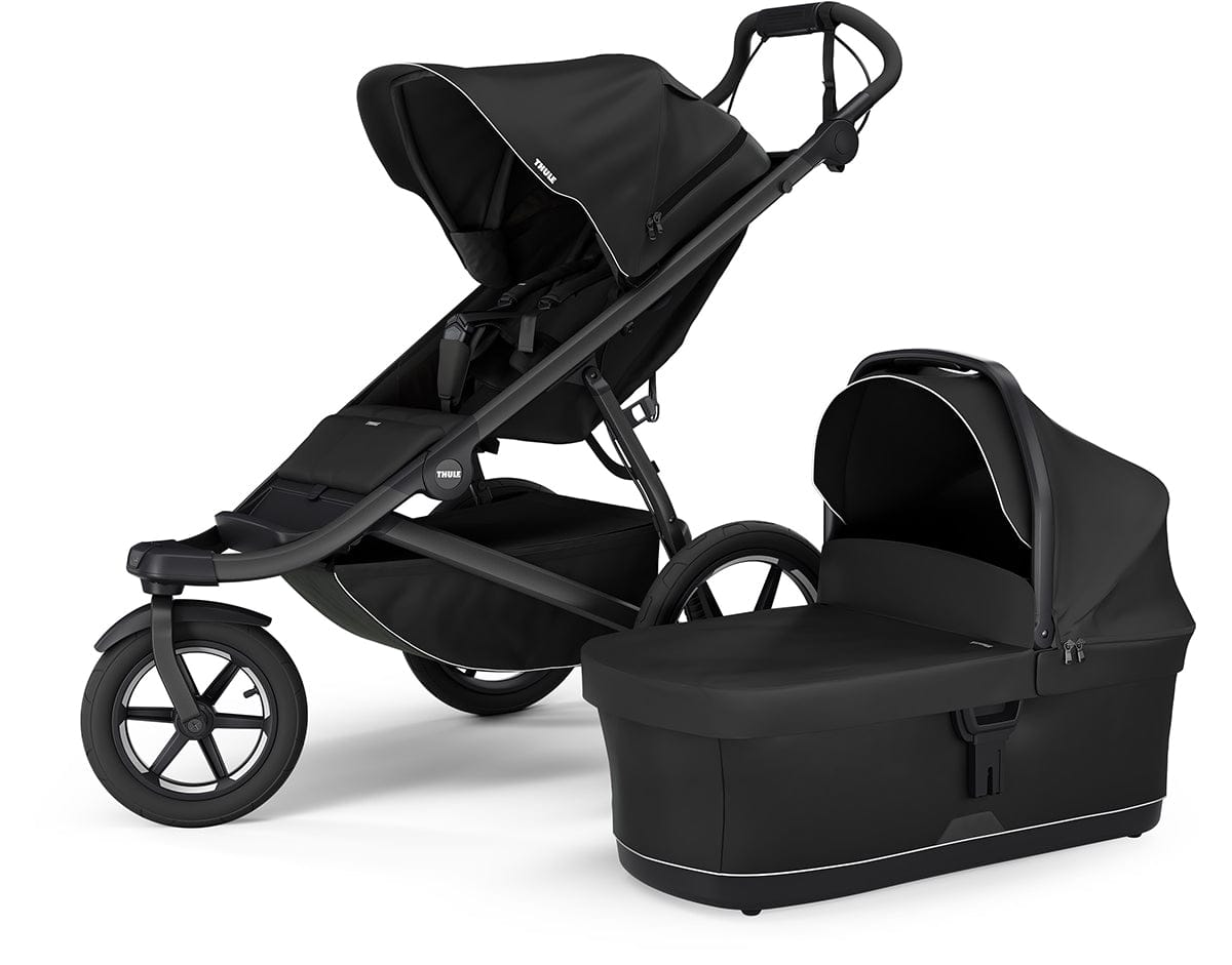 Thule Urban Glide 3 Single Jogging Stroller with NON-Magnetic Buckle + Bassinet Bundle - Black - 10101972-20110754