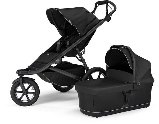 Thule Urban Glide 3 Single Jogging Stroller with NON-Magnetic Buckle + Bassinet Bundle - Black - 10101972-20110754