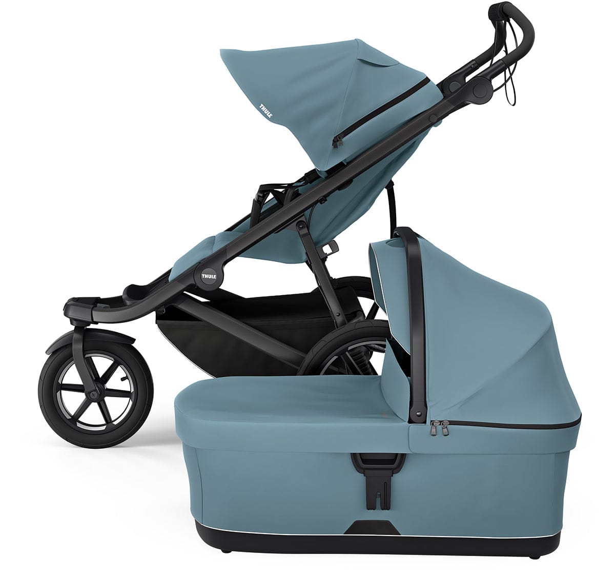 Thule Urban Glide 3 Single Jogging Stroller with NON-Magnetic Buckle + Bassinet Bundle - Mid-Blue - 10101973-20110756