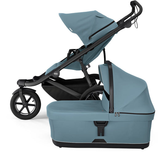 Thule Urban Glide 3 Single Jogging Stroller with NON-Magnetic Buckle + Bassinet Bundle - Mid-Blue - 10101973-20110756