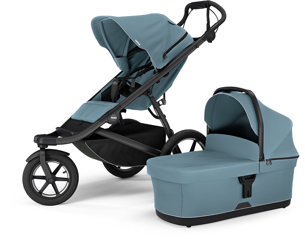 Thule Urban Glide 3 Single Jogging Stroller with NON-Magnetic Buckle + Bassinet Bundle - Mid-Blue - 10101973-20110756