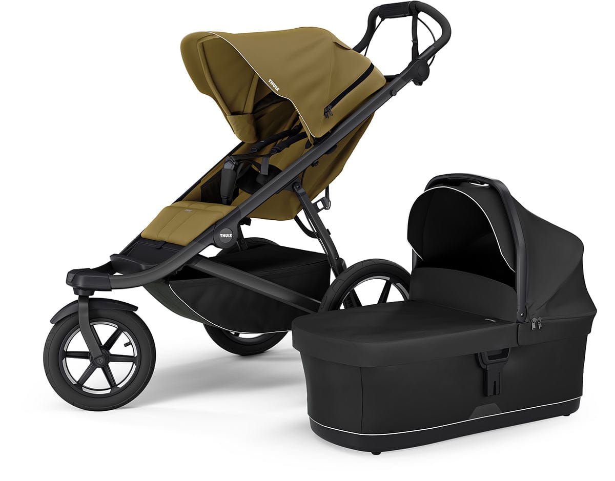 Thule Urban Glide 3 Single Jogging Stroller with NON-Magnetic Buckle + Bassinet Bundle - Nutria Green / Black - 10101974-20110754