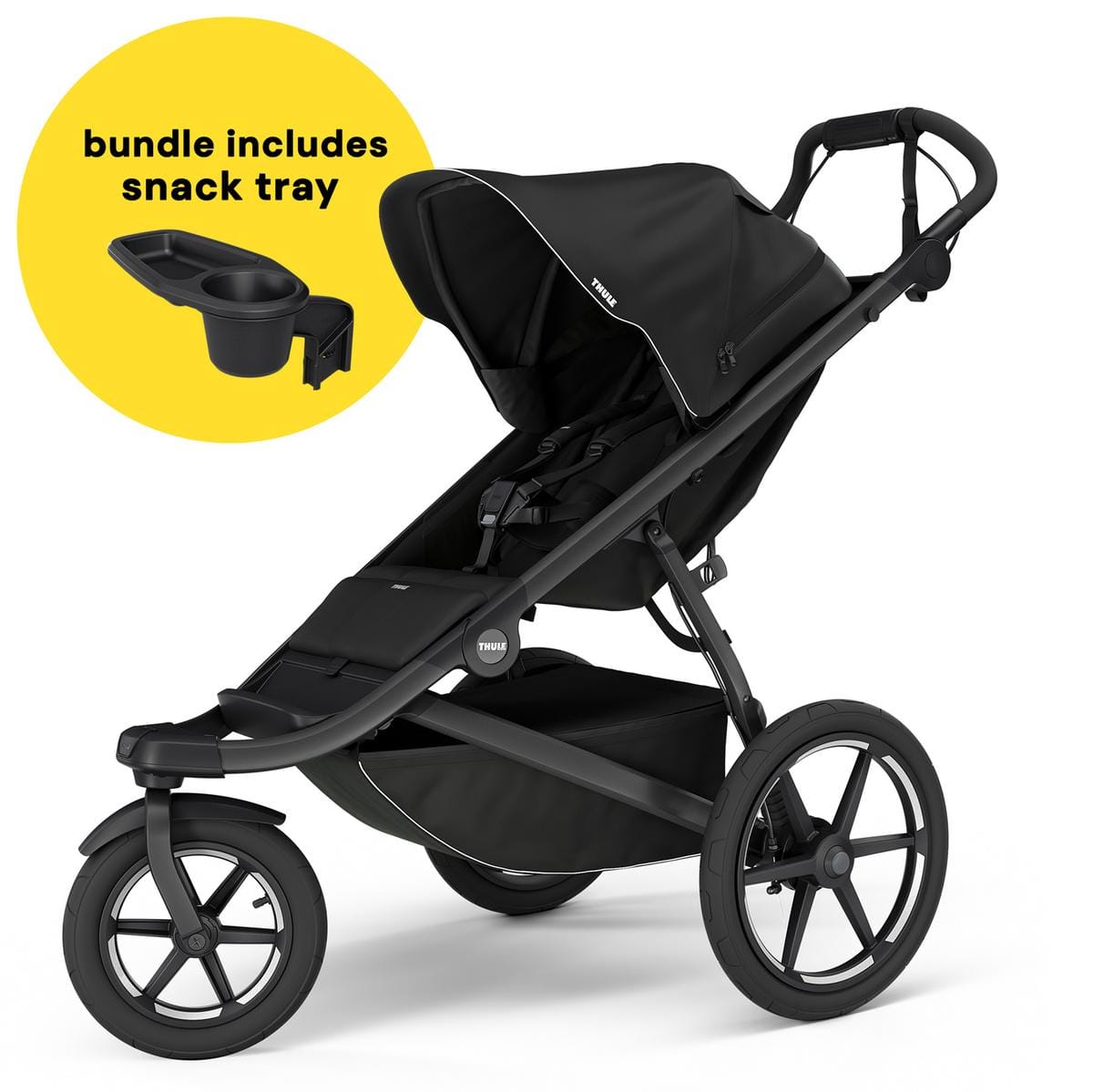 Thule Urban Glide 3 Single Jogging Stroller with NON-Magnetic Buckle + Snack Tray Bundle - Black - 10101972-20110766