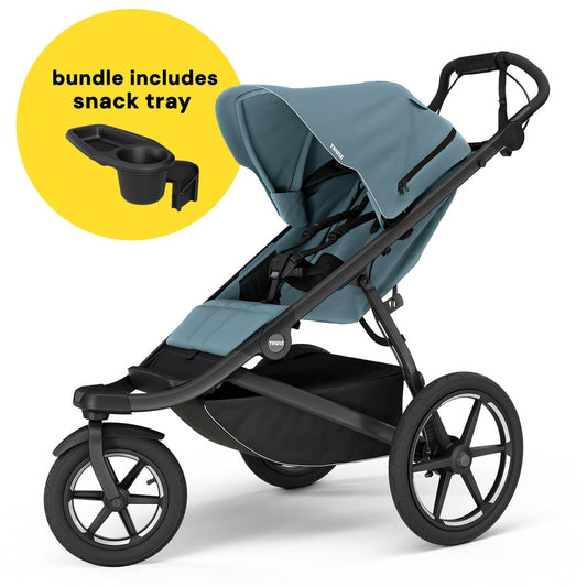 Thule Urban Glide 3 Single Jogging Stroller with NON-Magnetic Buckle + Snack Tray Bundle - Mid-Blue - 10101973-20110766