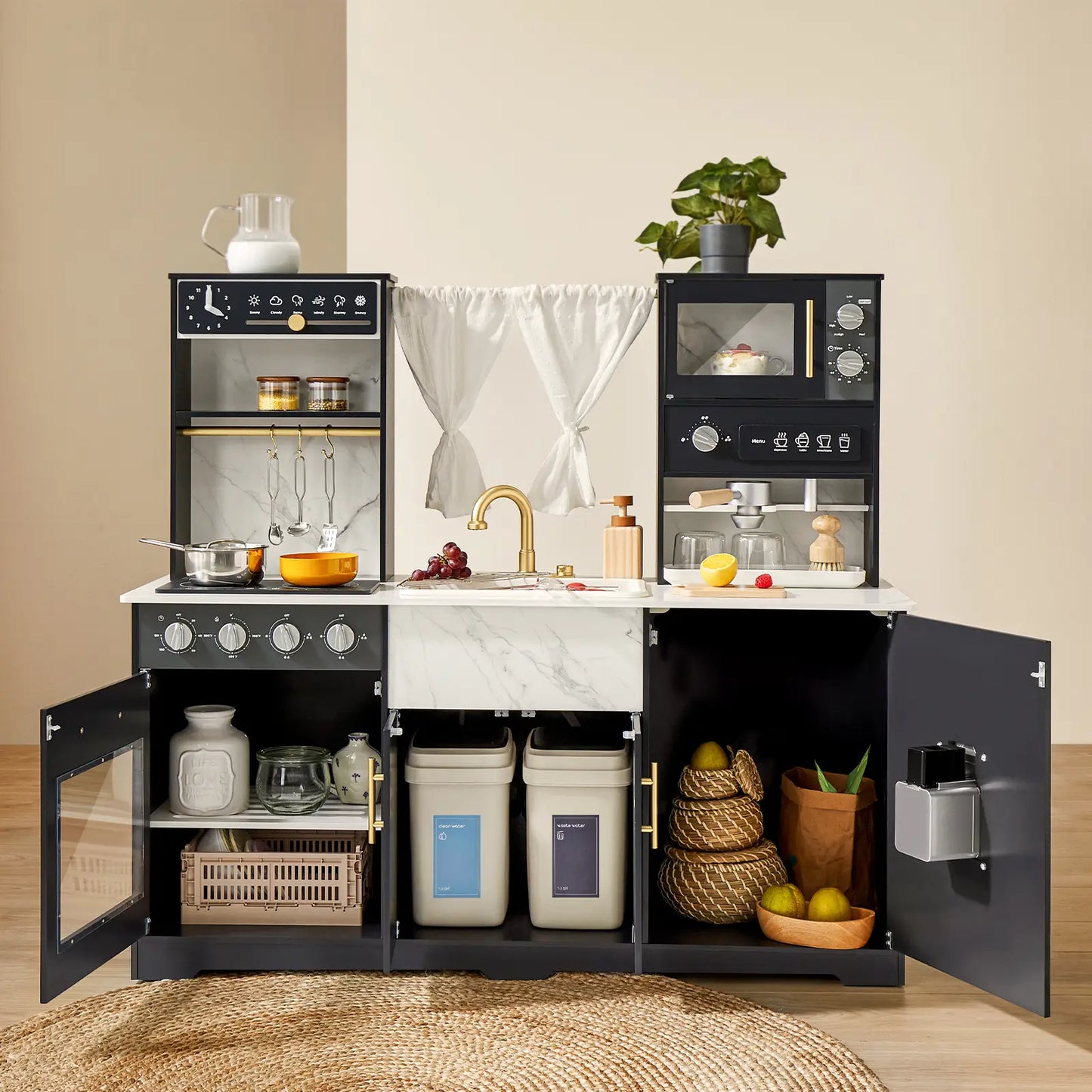 Tiny Land® Iconic Aqua Kitchen with Real-Flow Water System - Black - TLTGPK005
