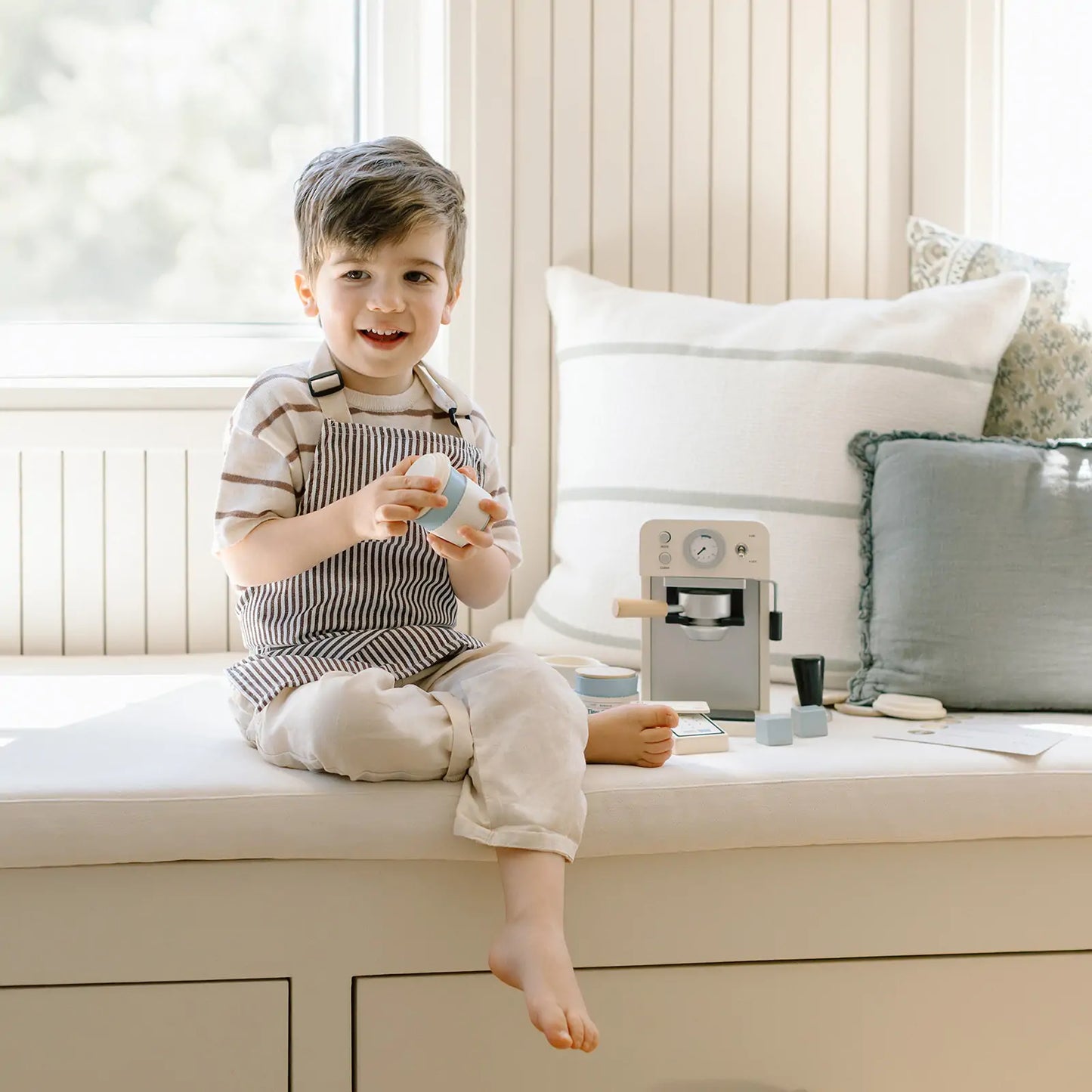 Tiny Land Play Kitchen Accessories – Children’s Coffee Maker: Wooden Café Play Set for Kids - TLTGCK002WT