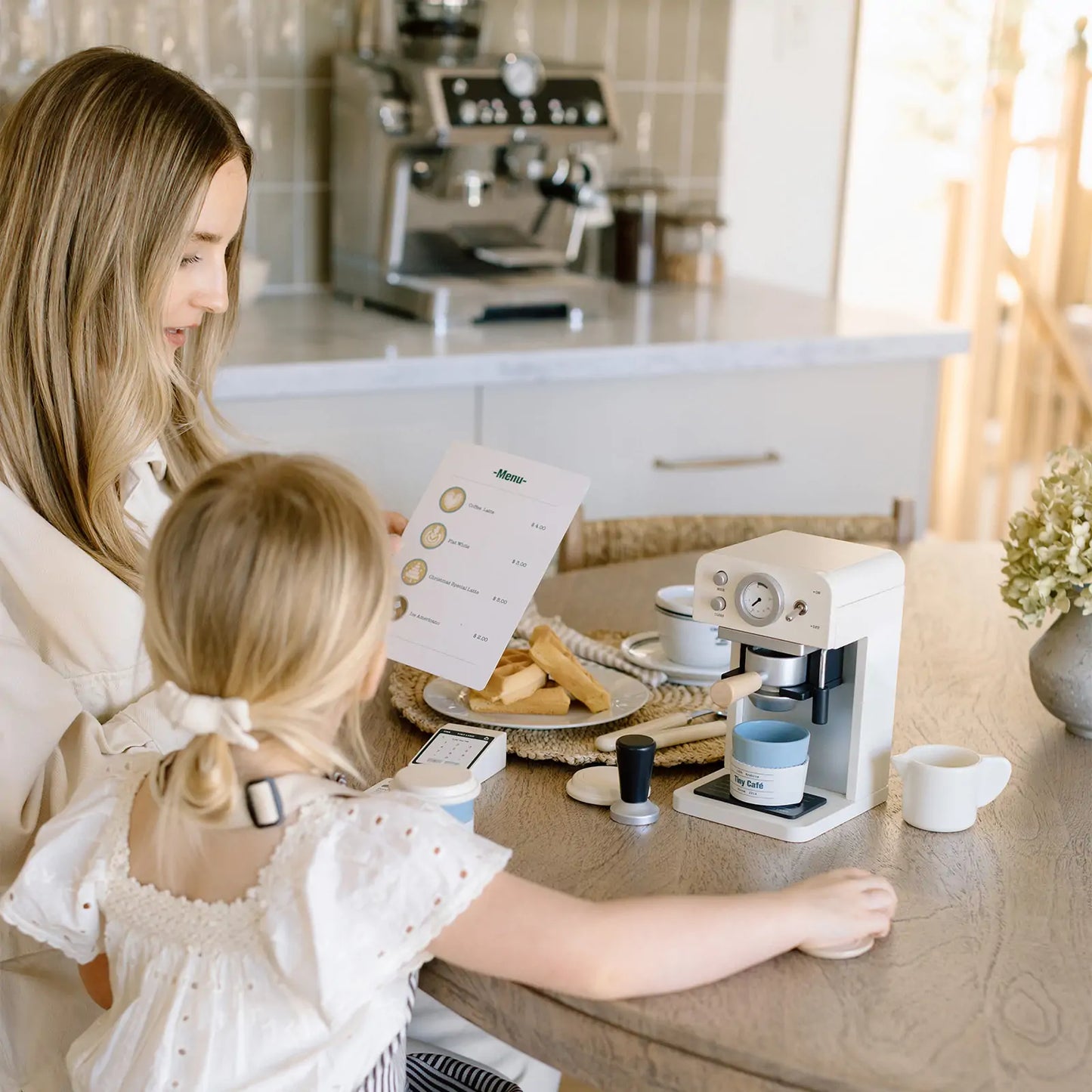 Tiny Land Play Kitchen Accessories – Children’s Coffee Maker: Wooden Café Play Set for Kids - TLTGCK002WT