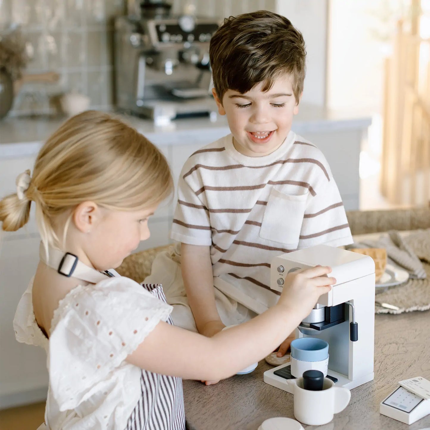 Tiny Land Play Kitchen Accessories – Children’s Coffee Maker: Wooden Café Play Set for Kids - TLTGCK002WT