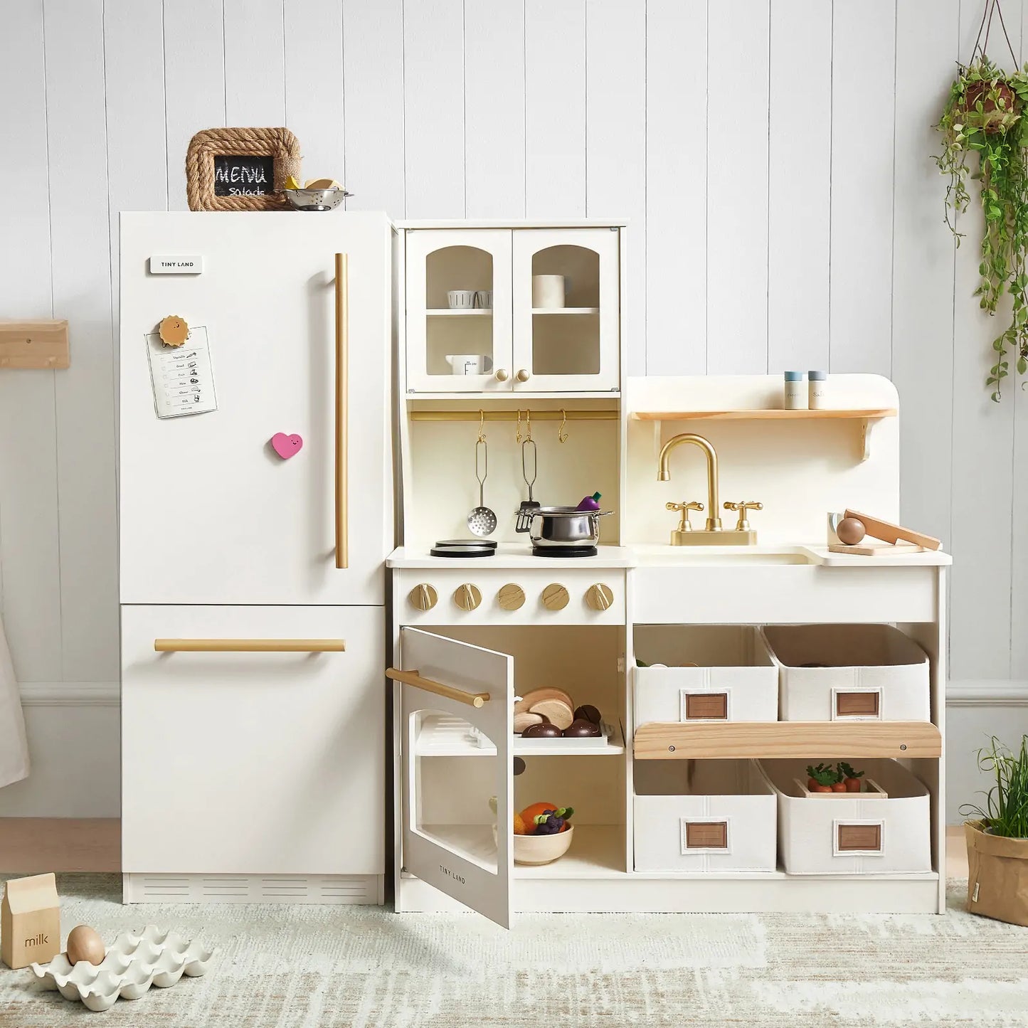 Tiny Land® Play Kitchen Accessories – Play Kitchen Fridge: Wooden Cabinet Refrigerator for Kids - TLTGPK008WT