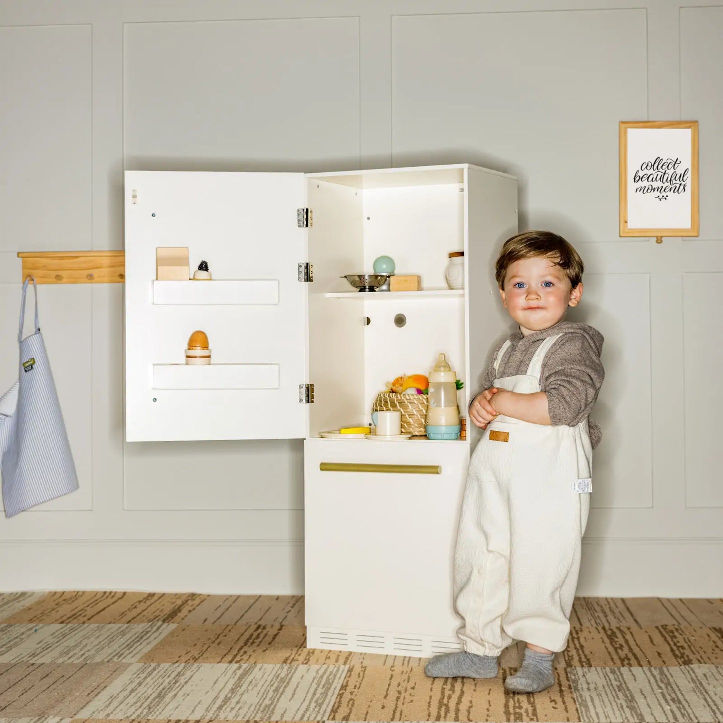 Tiny Land® Play Kitchen Accessories – Play Kitchen Fridge: Wooden Cabinet Refrigerator for Kids - TLTGPK008WT