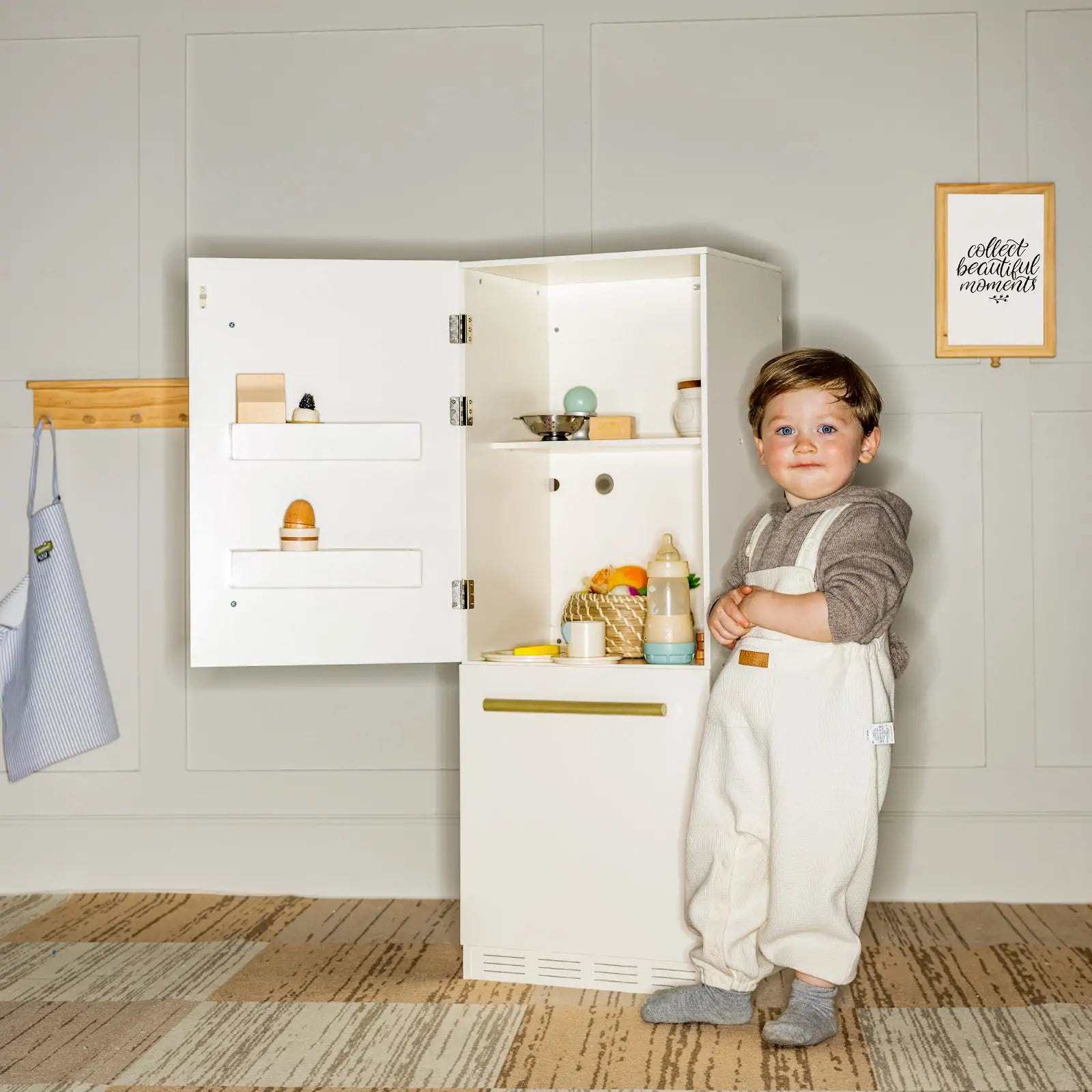 Tiny Land® Play Kitchen Accessories – Play Kitchen Fridge: Wooden Cabinet Refrigerator for Kids - TLTGPK008WT