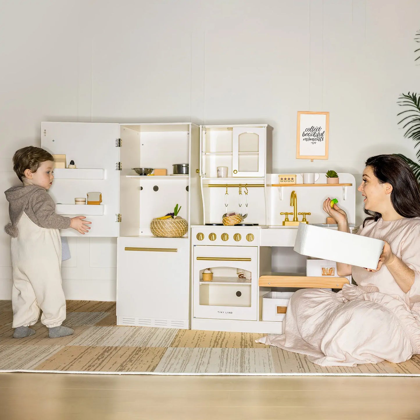 Tiny Land® Play Kitchen Accessories – Play Kitchen Fridge: Wooden Cabinet Refrigerator for Kids - TLTGPK008WT