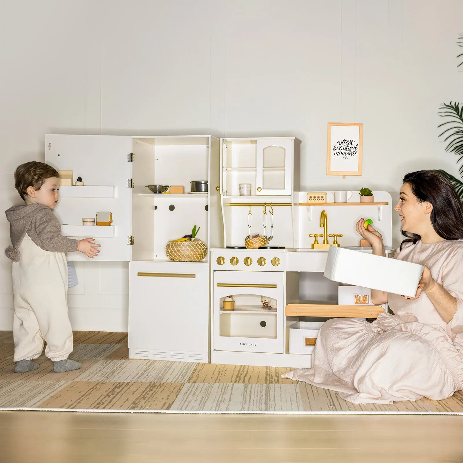 Tiny Land® Play Kitchen Accessories – Play Kitchen Fridge: Wooden Cabinet Refrigerator for Kids - TLTGPK008WT