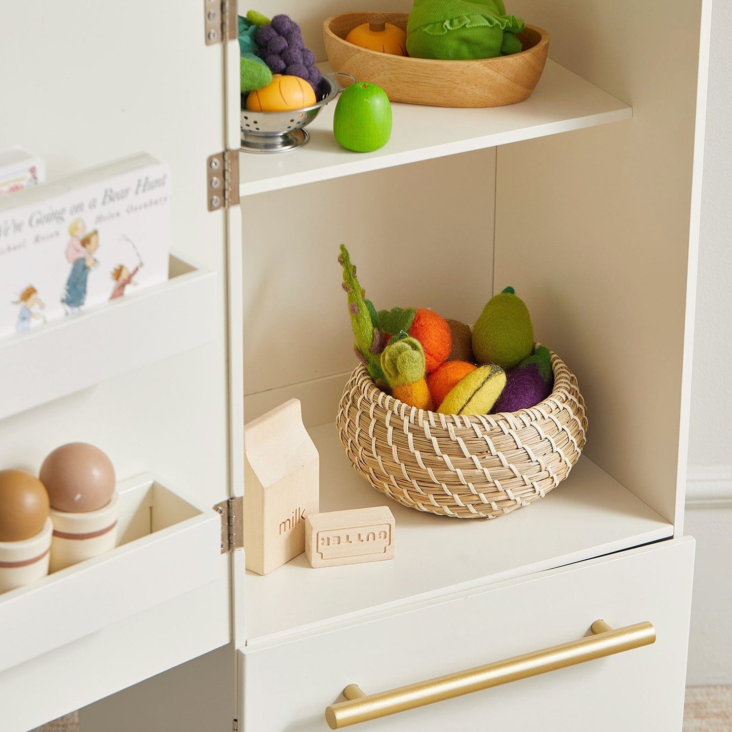Tiny Land® Play Kitchen Accessories – Play Kitchen Fridge: Wooden Cabinet Refrigerator for Kids - TLTGPK008WT