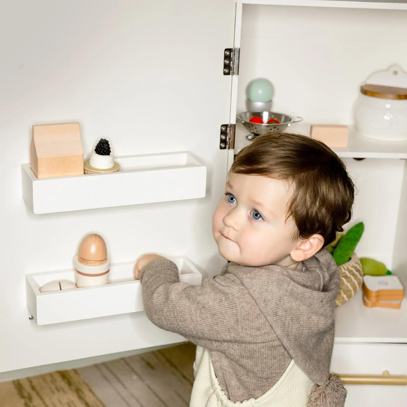 Tiny Land® Play Kitchen Accessories – Play Kitchen Fridge: Wooden Cabinet Refrigerator for Kids - TLTGPK008WT