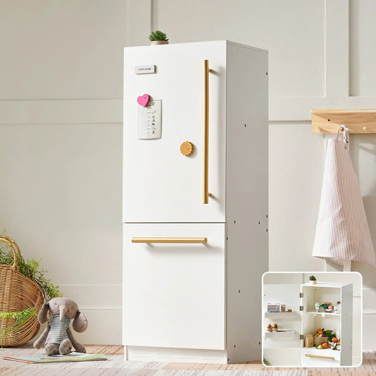 Tiny Land® Play Kitchen Accessories – Play Kitchen Fridge: Wooden Cabinet Refrigerator for Kids - TLTGPK008WT