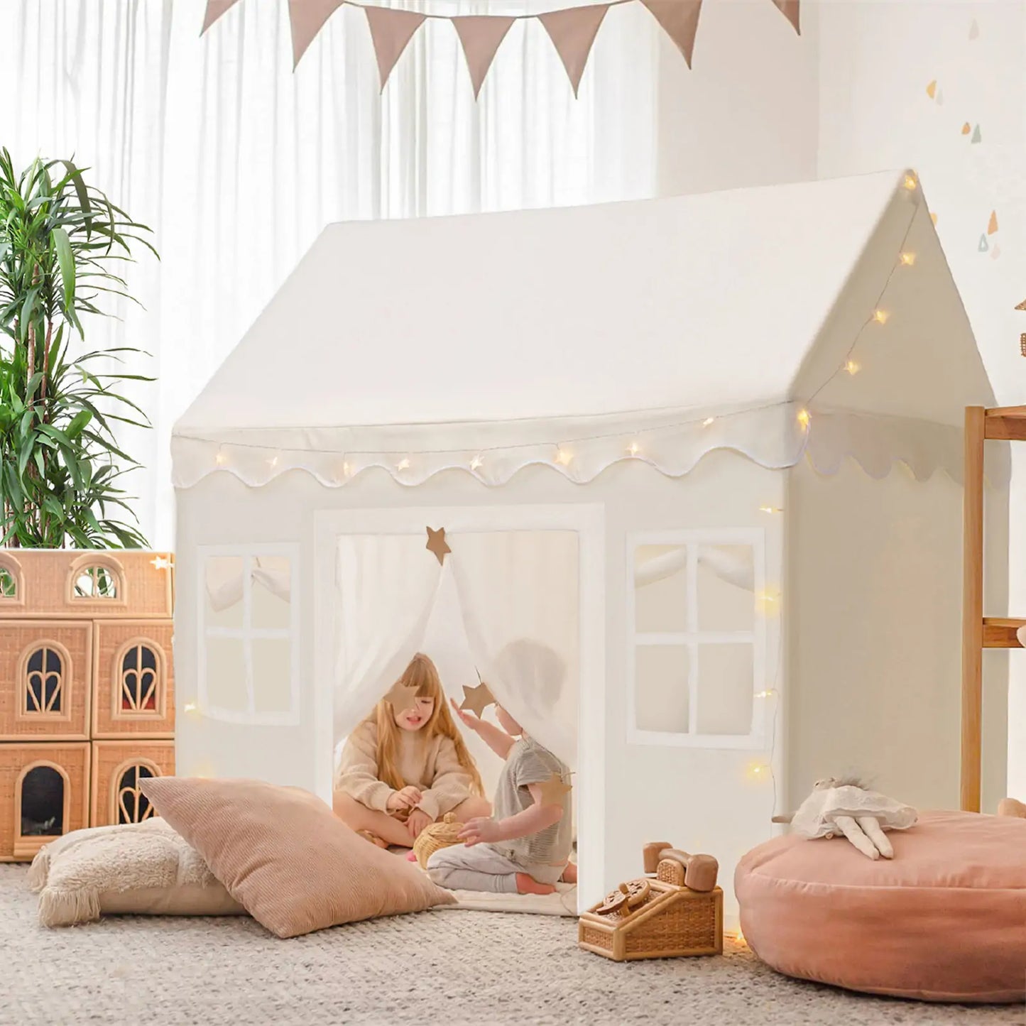 Tiny Land® Playhouse Tent – Natural Cream Indoor Tent for Kids - TLTGTT010WT