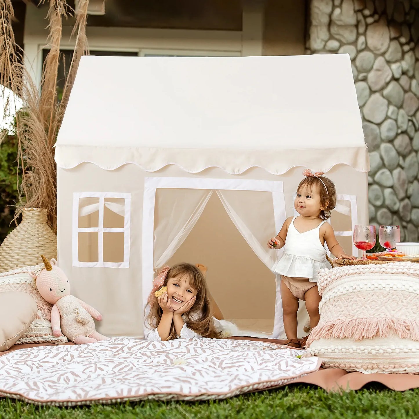 Tiny Land® Playhouse Tent – Natural Cream Indoor Tent for Kids - TLTGTT010WT