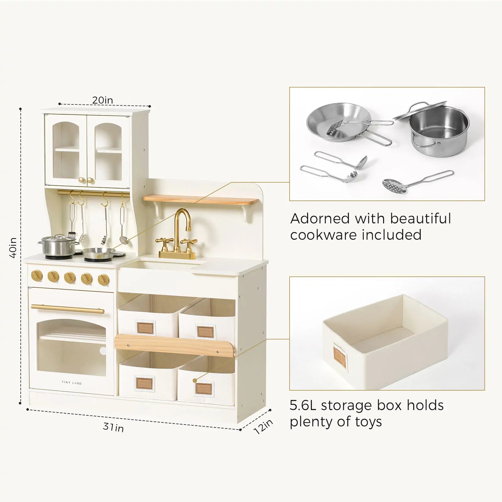 Tiny Land® Serenity Play Kitchen - Cream - TLTGPK004
