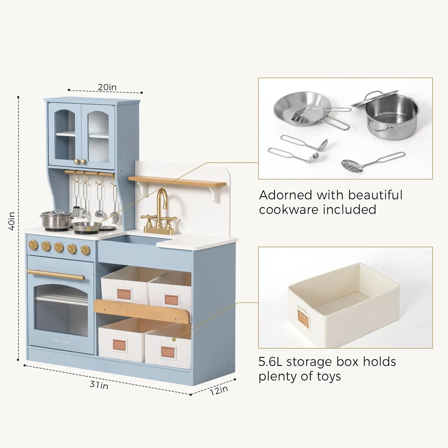 Tiny Land® Serenity Play Kitchen - Lagoon Blue - TLTGPK004BU