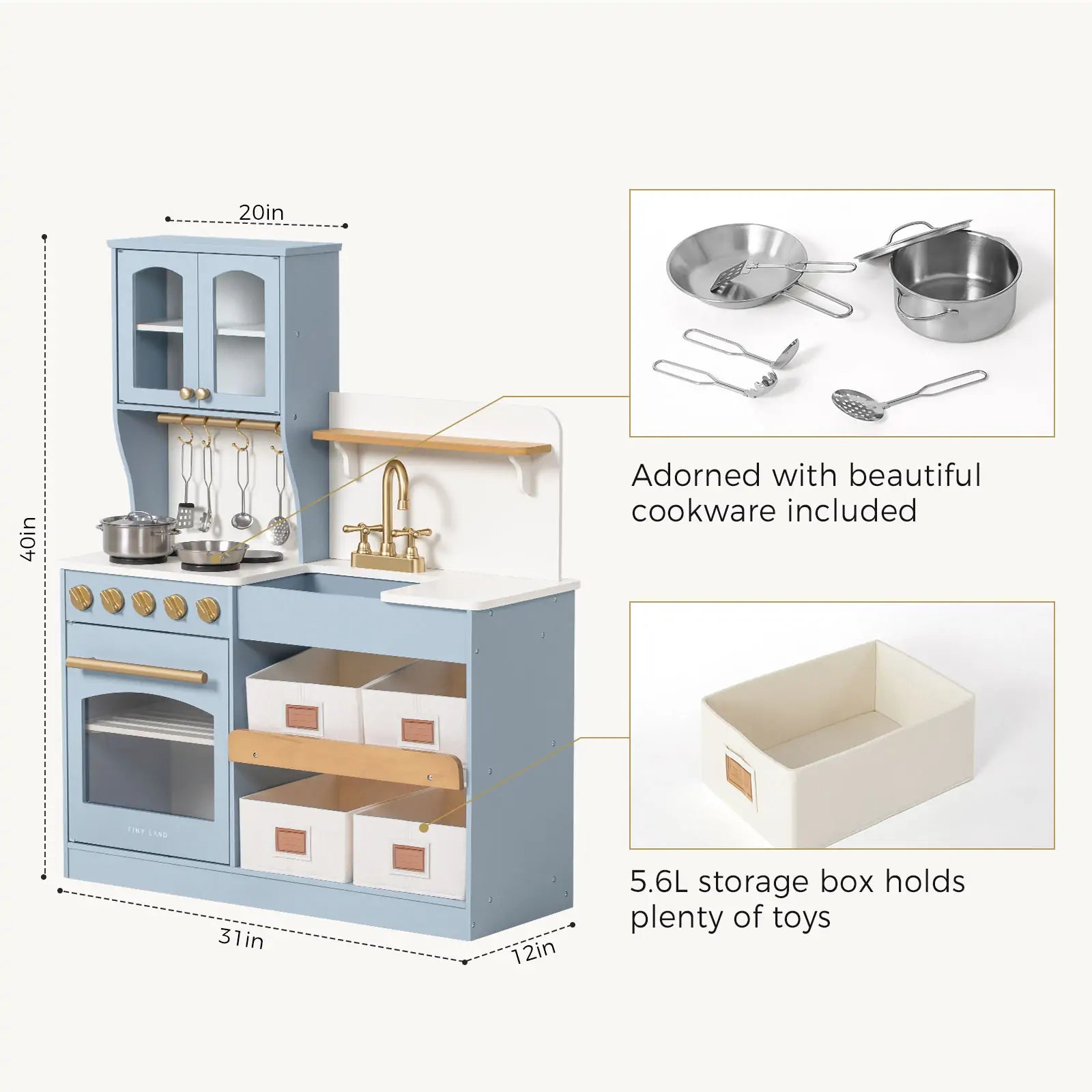 Tiny Land® Serenity Play Kitchen - Lagoon Blue - TLTGPK004BU