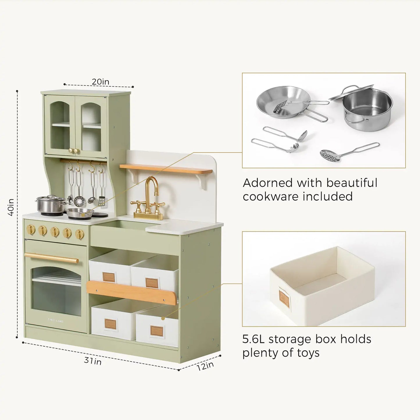 Tiny Land® Serenity Play Kitchen - Sage Green - TLTGPK004GN