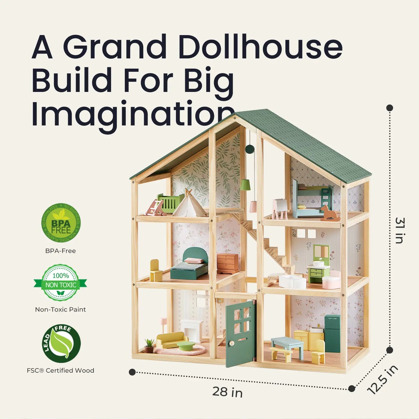 Tiny Land® Sweetwood Evergreen Dollhouse without Dolls - WT0017GN