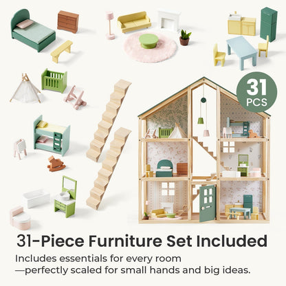 Tiny Land® Sweetwood Evergreen Dollhouse without Dolls - WT0017GN